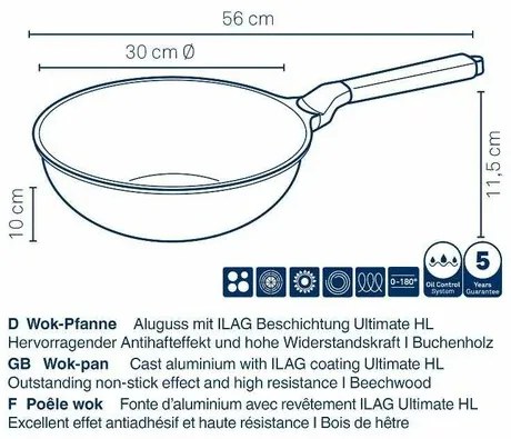 Kela Wok panvica VITANA, liaty hliník, sivá, 30 cm