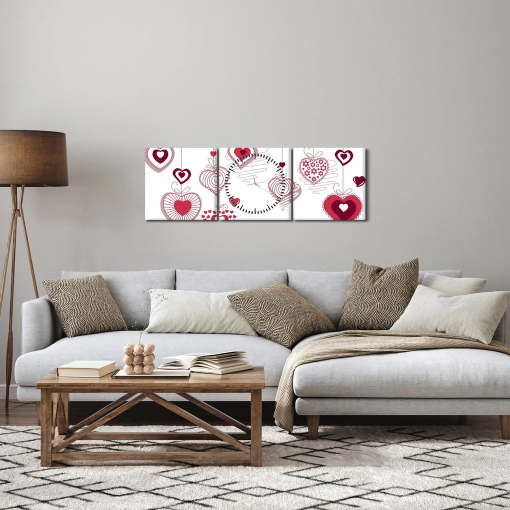 Obraz maľovaných srdiečok (s hodinami) (90x30 cm)