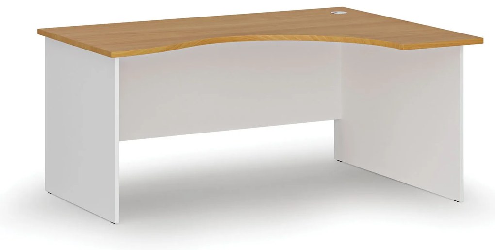 Ergonomický kancelársky písací stôl PRIMO WHITE, 160x120 cm, pravý, biela/buk