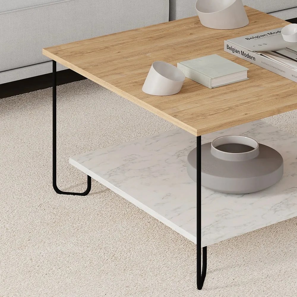 Konferenčný stolík s doskou v dubovom dekore v bielo-prírodnej farbe 80x80 cm Tonka – Marckeric