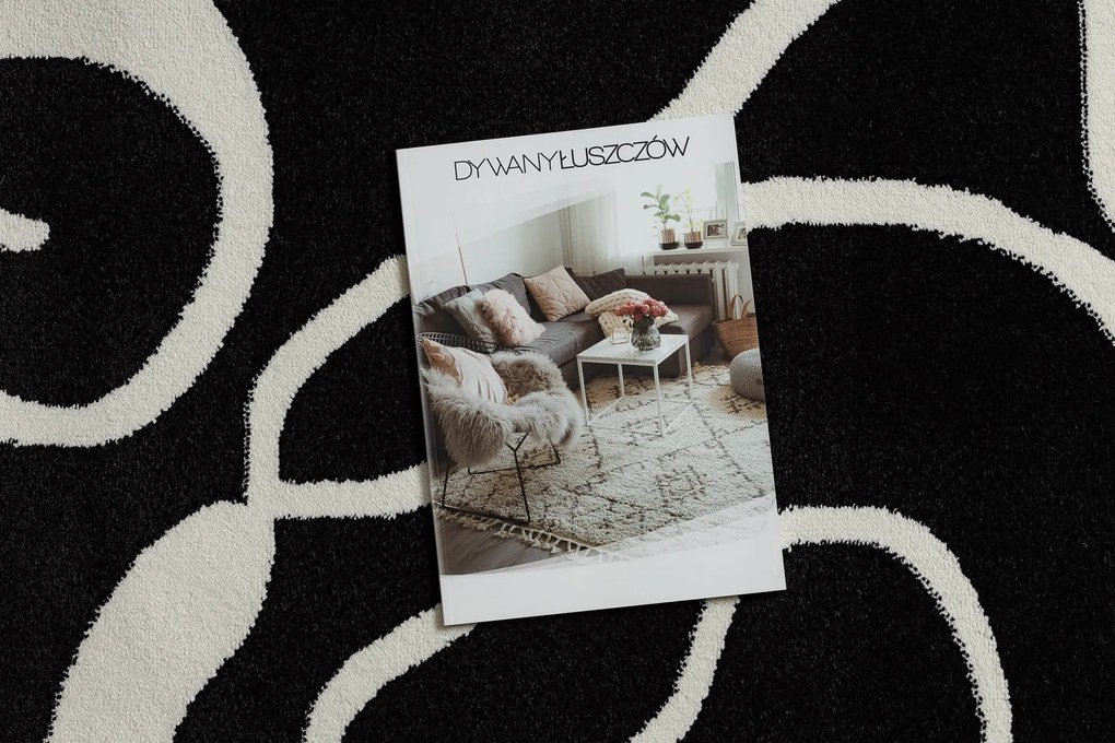 Okrúhly koberec HAMPTON Rosa ruža, kvety čierny