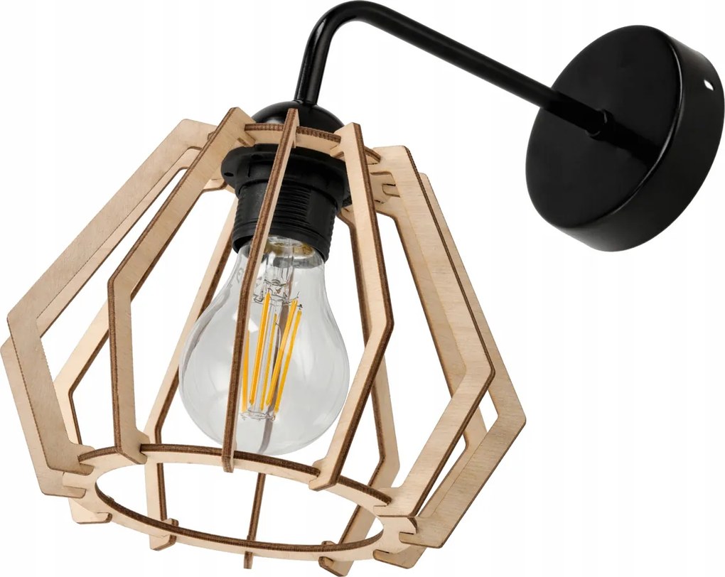 Drevená nástenná lampa čierna LED nad zrkadlo E27 drevená nástenná lampa