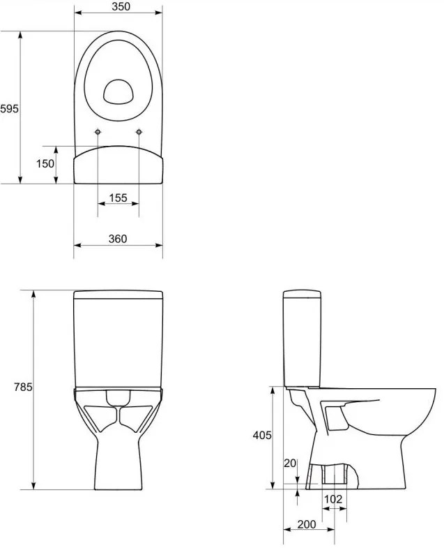 Cersanit PARVA - WC kombi + antibakteriálne sedátko, vertikálny odpad, K27-003