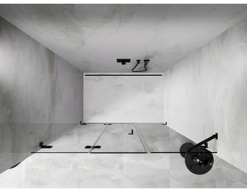 Mexen Lunar-F, skladacie ľavé sprchové dvere 130 cm, 8mm číre sklo, čierny matný profil, 836S-130-050-70-00-L