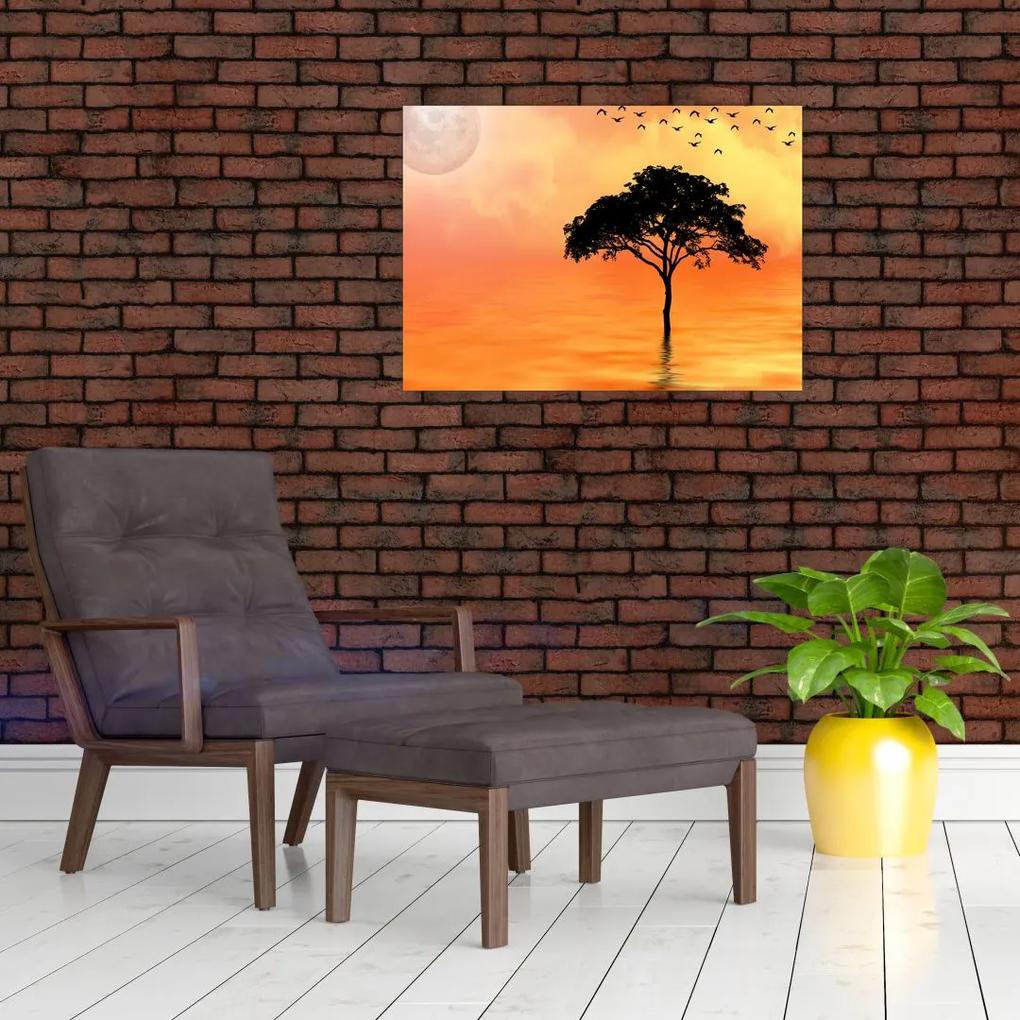 Sklenený obraz stromu pri západe slnka (70x50 cm)
