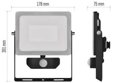 EMOS Vonkajší LED nástenný reflektor s čidlom ILIO, 30W, neutrálna biela, čierny, IP44