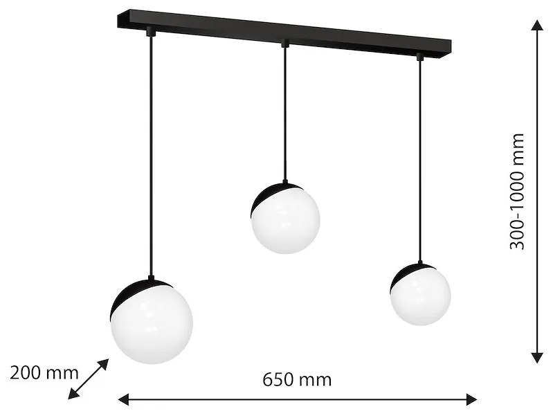 Závesné svietidlo Sfera, 3x biele sklenené tienidlo, b