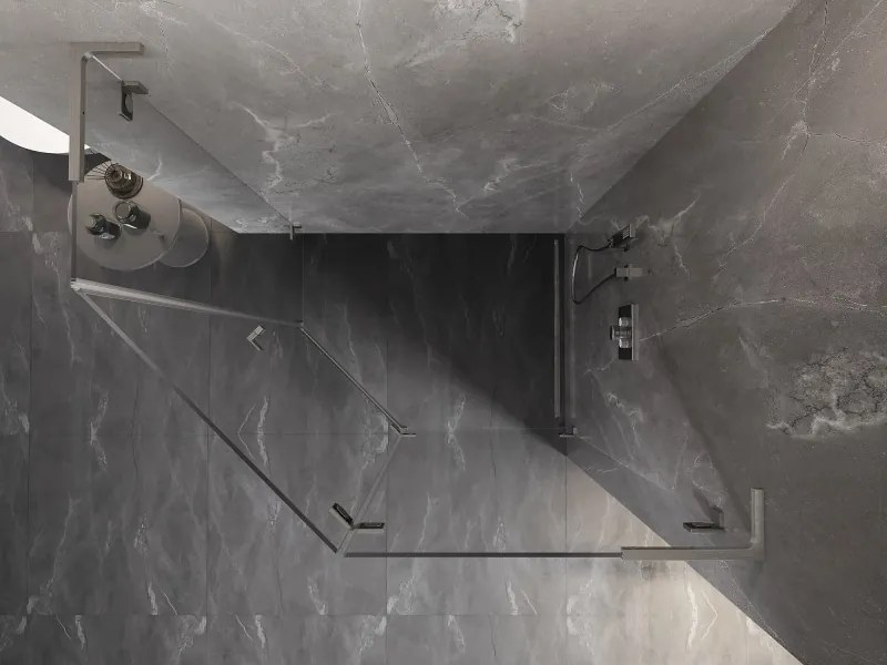 Mexen Lunar, L pravý výklopný päťuholníkový sprchový kút 100x80 cm, 8mm číre sklo, oceľový profil, 831L-100P-080L-97-00-P