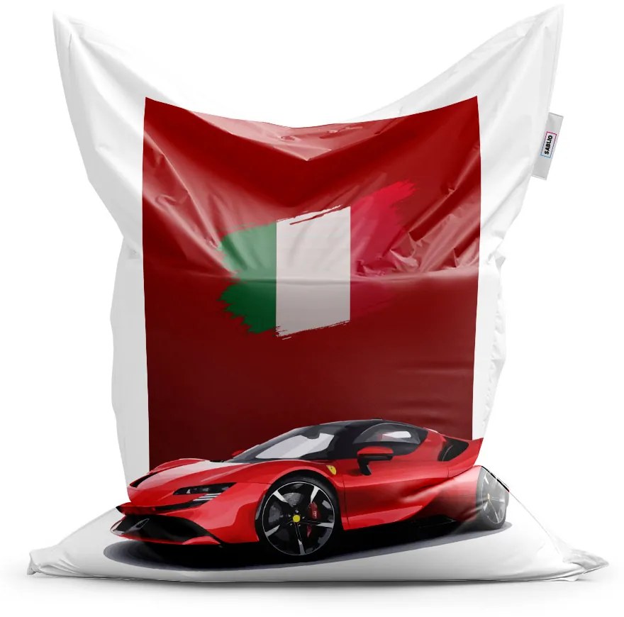 Sablio Sedací vak Ferrari Talianska vlajka na červenom bloku - 150x100 cm