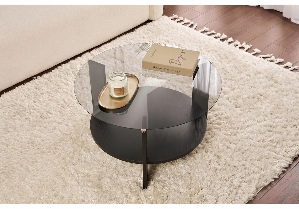 Konferenčný stolík Clara Wood Black s tmavým sklom