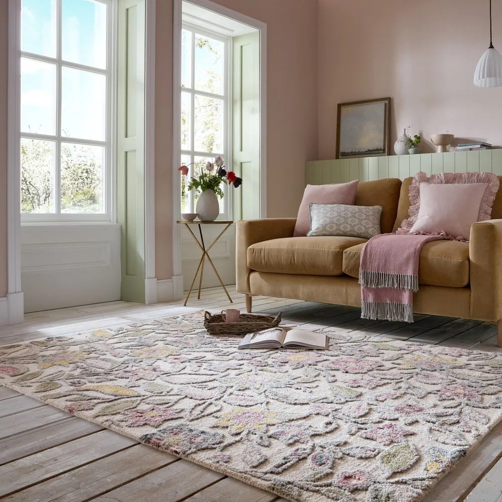 Krémový ručne tkaný vlnený koberec 200x290 cm Tania Floral – Flair Rugs