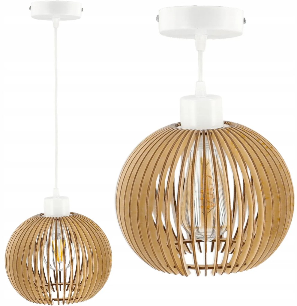 BERGE Závesná stropná lampa, biela, drevená