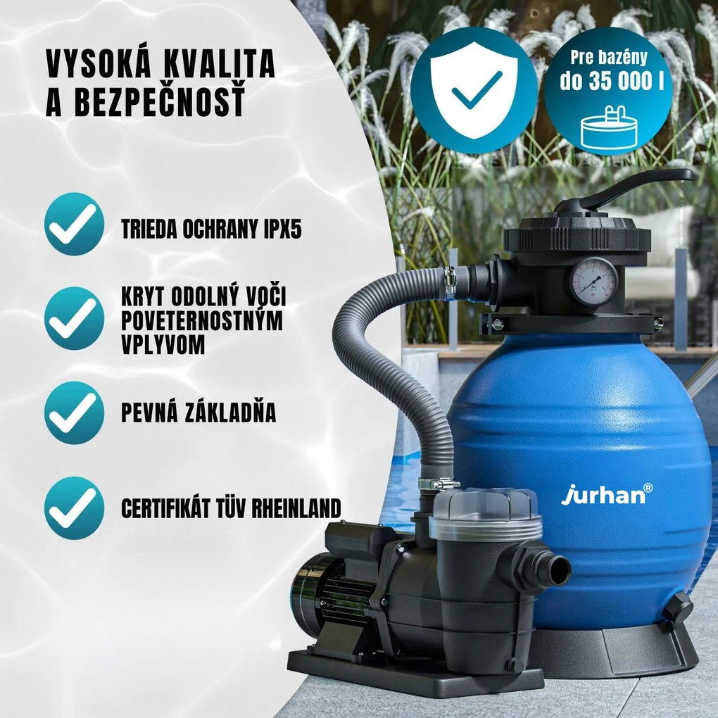 Piesková filtrácia k bazénu AQUA, 10 200 l/h, modrá Jurhan
