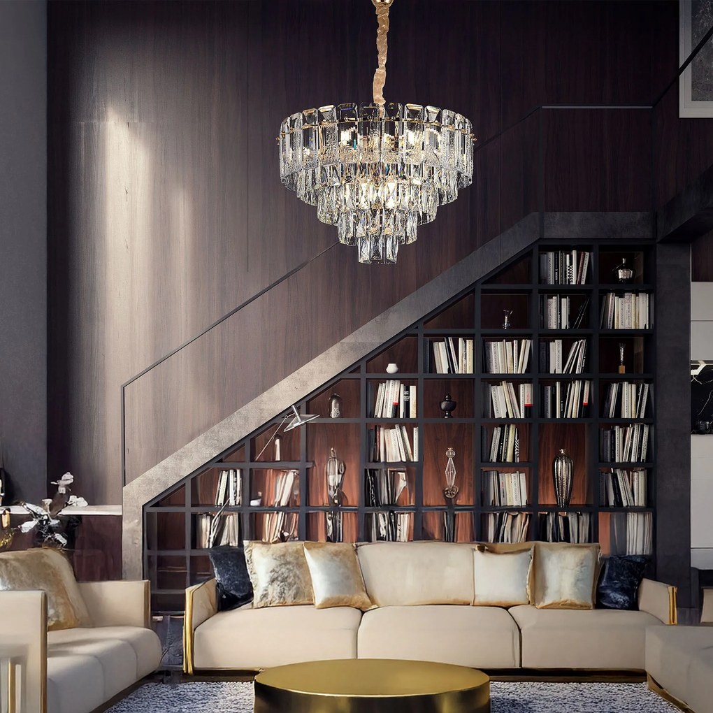 Toolight Toolight, krištáľové závesné svietidlo 50cm, 7xE14, G056-CP, zlatá, OSW-08990