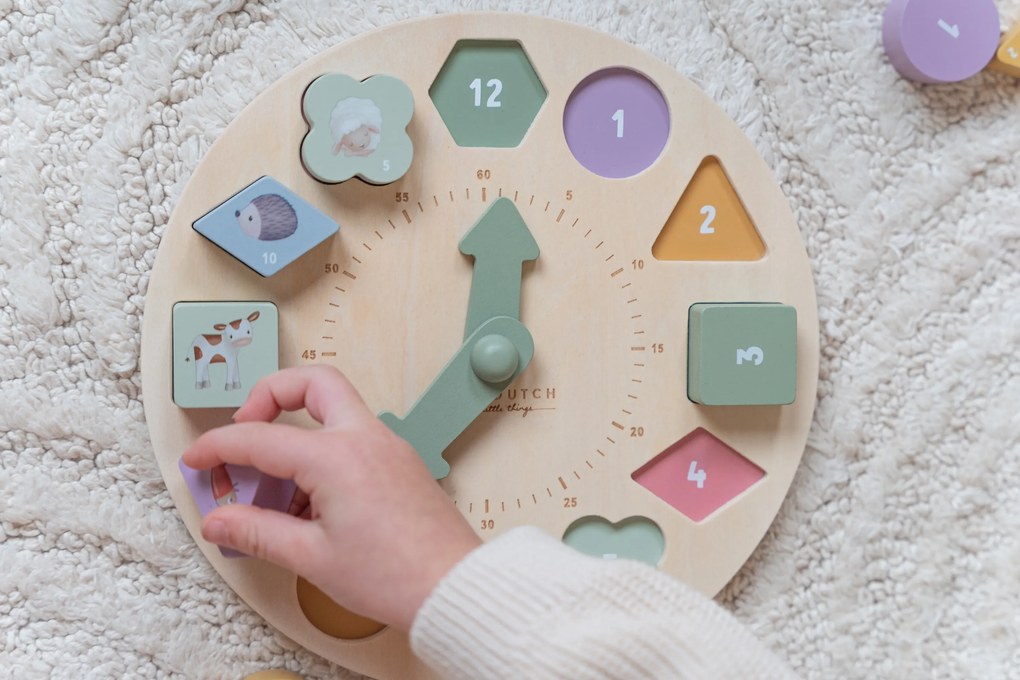 Hodiny s puzzle kockami drevené Farma