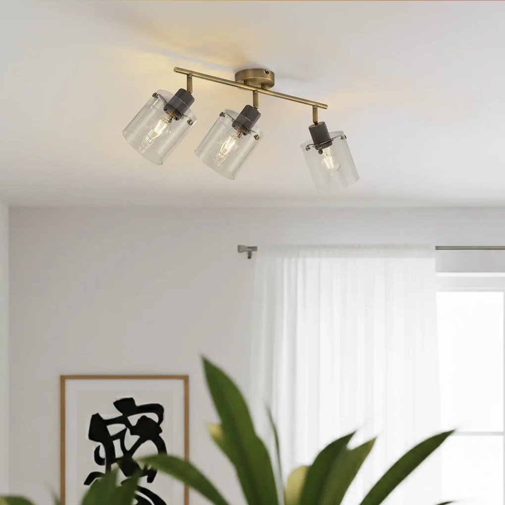 Dizajnový stropný reflektor bronzový s čírym sklom 3-svetelný - Domo