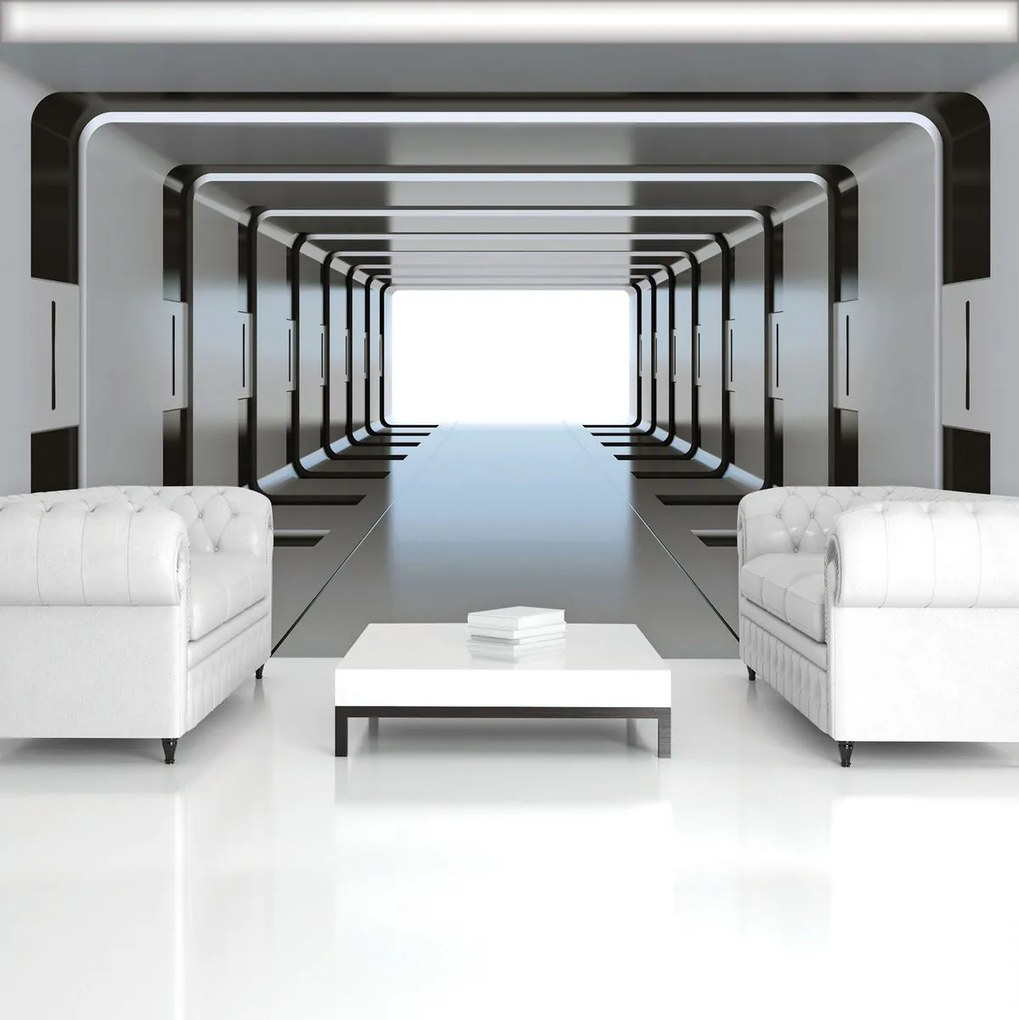 Fototapeta - 3D strieborný tunel (254x184 cm)