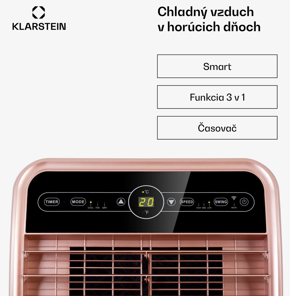 Klarstein Metrobreeze New York Smart 12k, mobilná klimatizácia, 12 000 BTU/3,5 kW, A, diaľkový ovládač, ružovozlatá