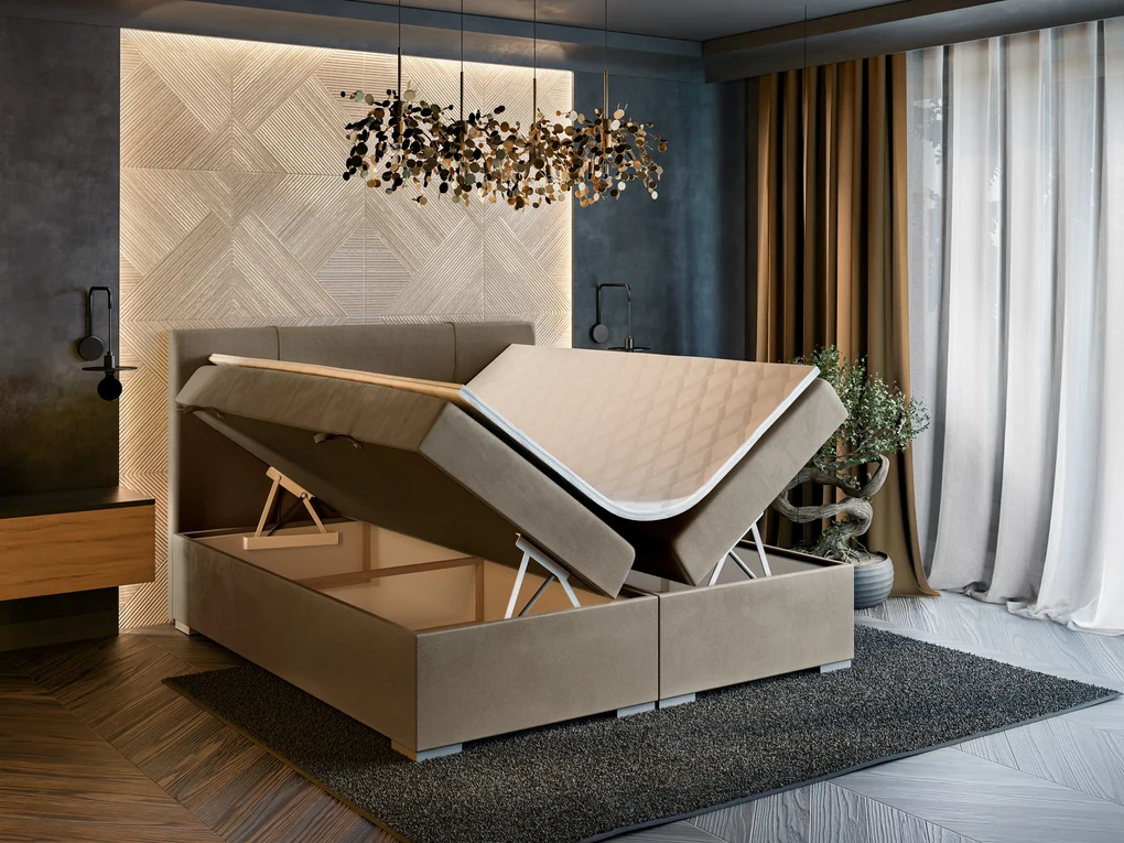 Manželská posteľ Boxspring 140 cm Gal (tmavobéžová) (s matracom a úl. priestorom). Vlastná spoľahlivá doprava až k Vám domov. 1043370