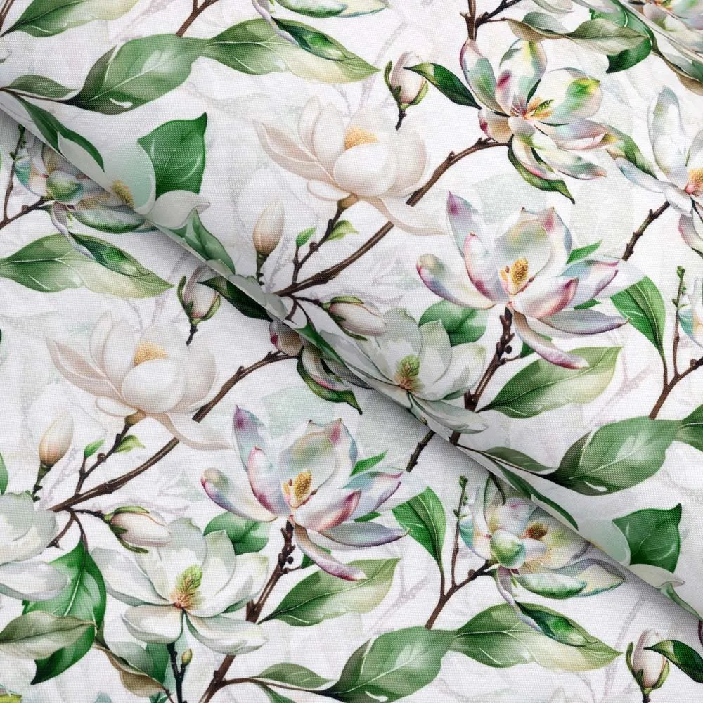 Biante Teflónový obdĺžnikový obrus TF-117 Kvety magnólie na bielom 140x220 cm