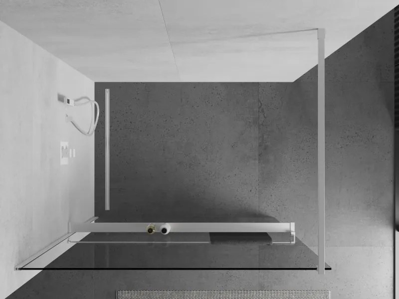 Mexen Kioto+, sprchová zástena Walk-In s poličkou a vešiakom 120 x 200 cm, 8mm číre sklo, biely profil, 800-120-121-20-00