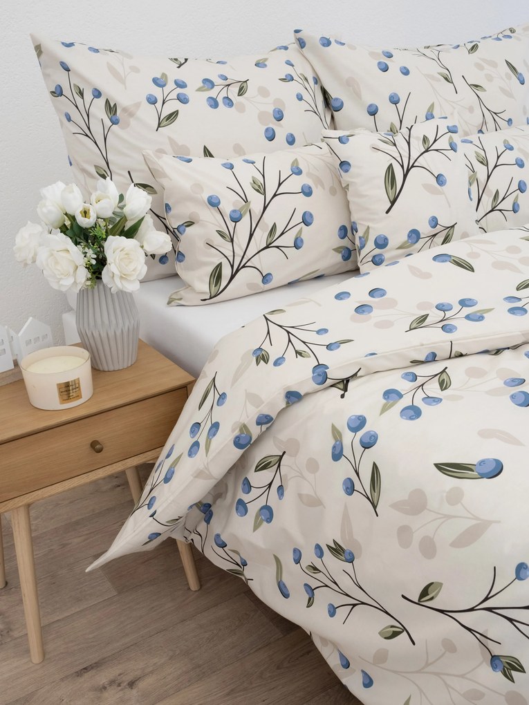 Predĺžené bavlnené obliečky Renforcé - Čučoriedky prírodné