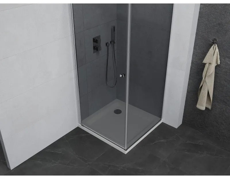 Mexen Pretoria, sprchovací kút 70 (dvere) x 70 (stena) cm, 6mm šedé sklo, chrómový profil + biela sprchová vanička, 852-070-070-01-40-4010