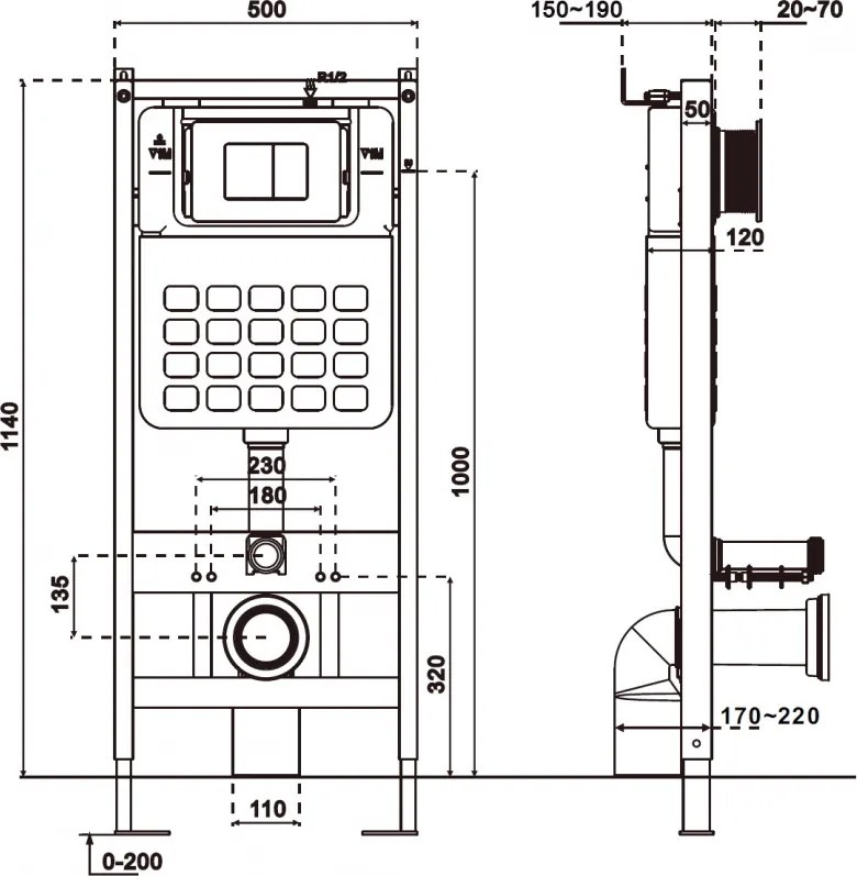 Mexen Tex Slim, WC montážny rám pod omietku s mechanickým splachovaním, 61100