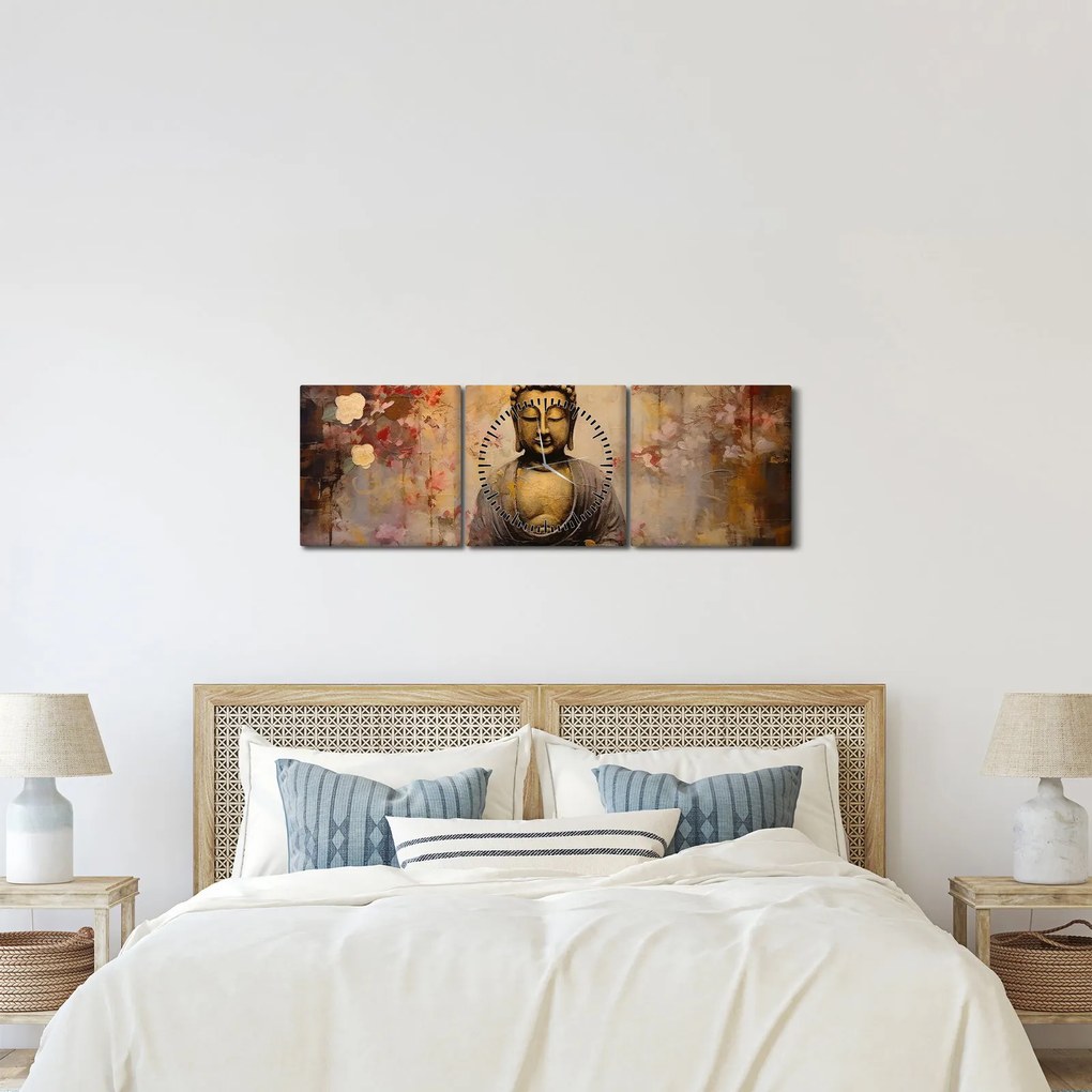 Obraz - Budha, maľba (s hodinami) (90x30 cm)