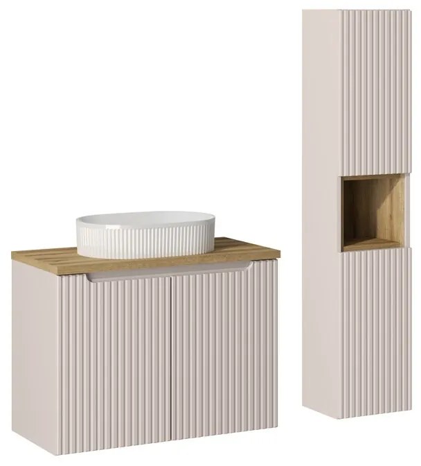 Kúpeľňová zostava Nova Cashmere 80 cm s umývadlom, doskou a skrinkami kašmírová/dub evoke