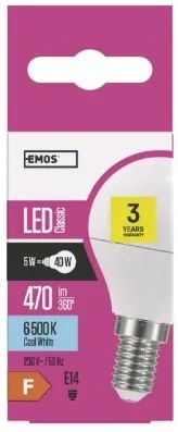 EMOS LED Mini žiarovka, E14, 6W, studená biela