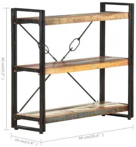 vidaXL Knižnica s 3 policami 90x30x80 cm recyklovaný masív-