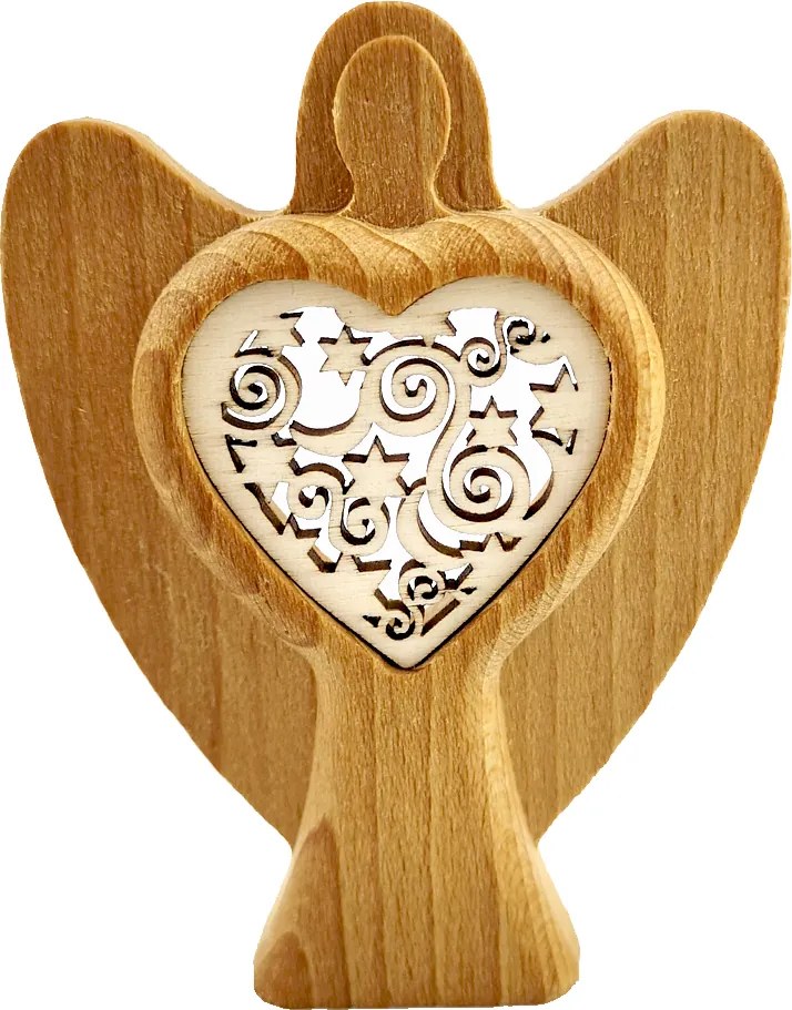 AMADEA Drevený anjel s vkladom - ornament, masívne drevo, výška 10 cm
