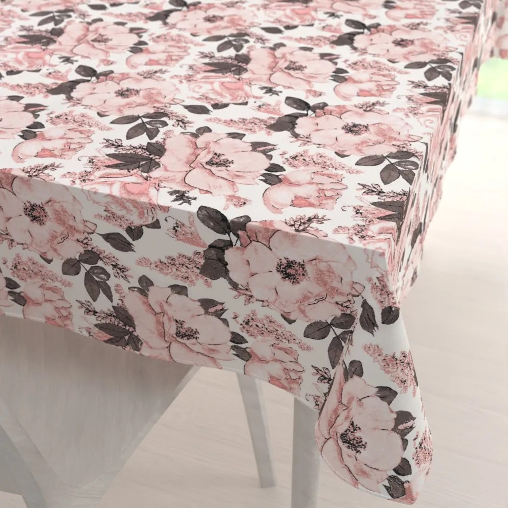 Biante Bavlnený obdĺžnikový obrus Sandra SA-549 Ružové ruže a puky na bielom 140x220 cm