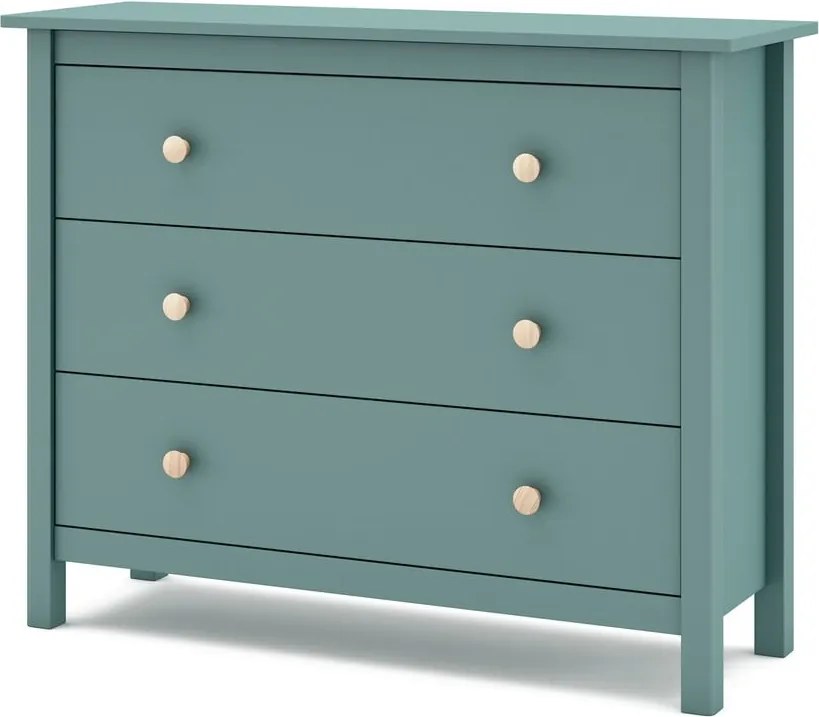 Nízka detská komoda z borovicového dreva v petrolejovej farbe 100x80 cm Max – Marckeric