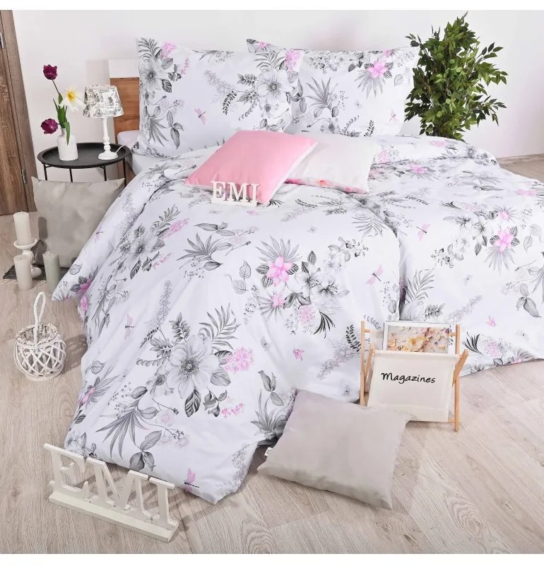 Obliečky bavlnené Laura biele EMI, Štandardný set jednolôžko obsahuje 1x 140x200 + 1x 70x90