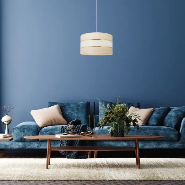 Luster na lanku HELEN 1xE27/15W/230V pr. 35 cm krémová/zlatá