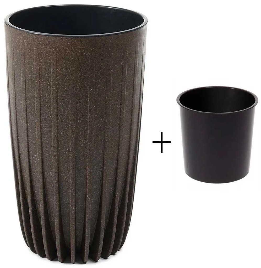 PLASTOVÝ KVETINÁČ STRIPPED ECO SADA 2KS 42X25 CM+ 51X30 CM TMAVOHNEDÁ
