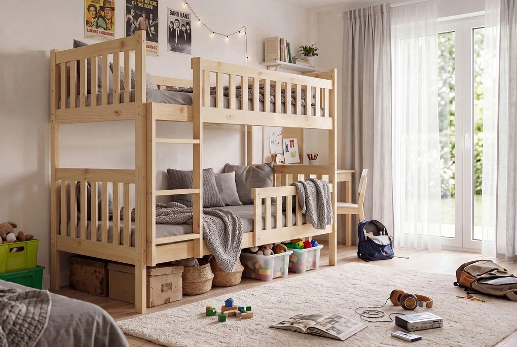 Poschodová posteľ KUBO 200x90 borovica (bez zásuvky)