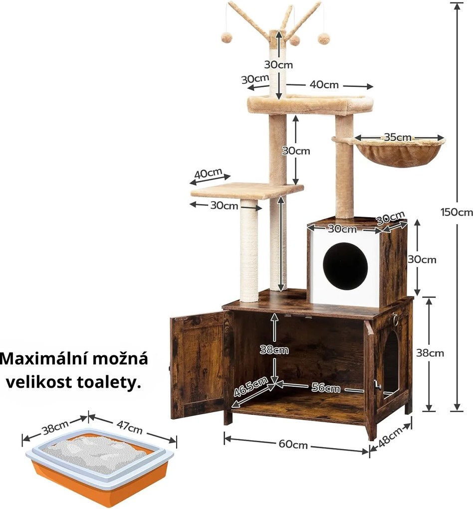 Škrabadlo pre mačky Vasagle Monta 150 cm s toaletou hnedé