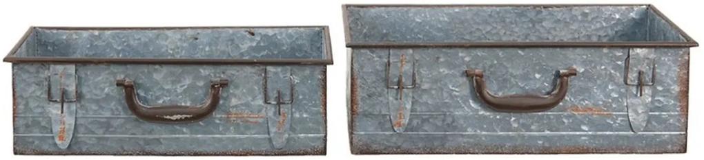 2ks dekoratívne plechové zinkové boxy v tvare kufra Dien - 48 * 20 * 16 cm / 44 * 16 * 14 cm