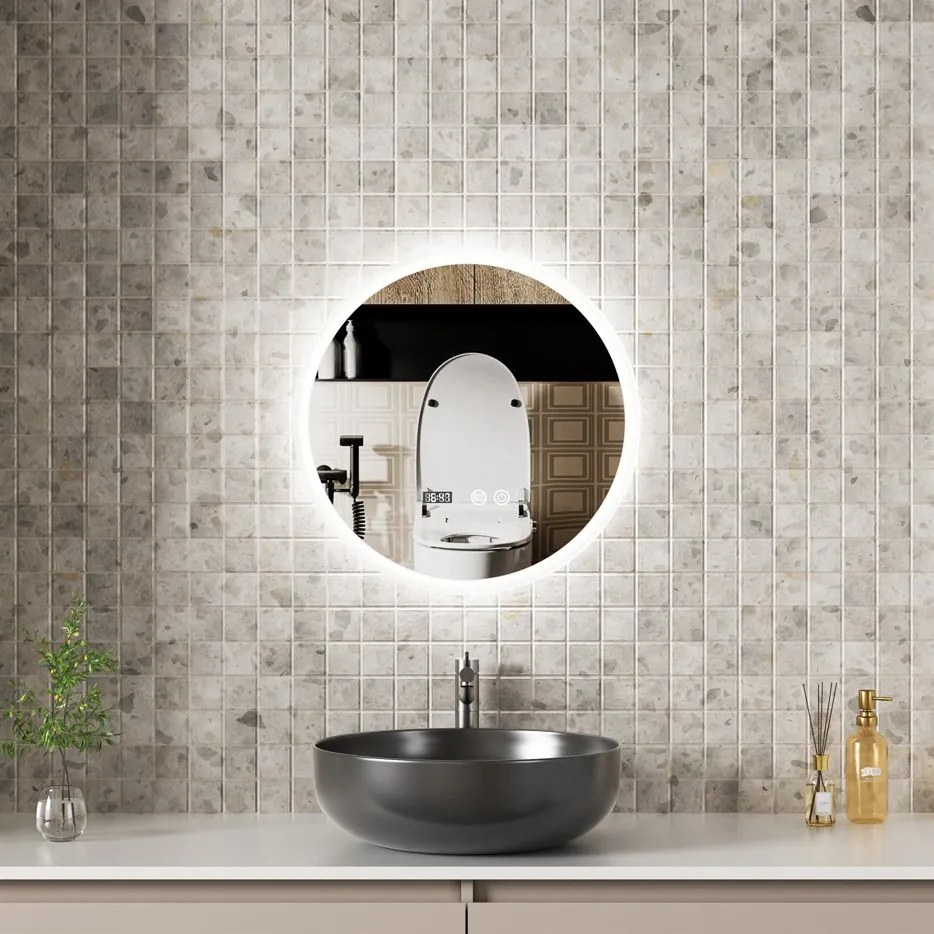 Erga Deam, okrúhle LED zrkadlo 50cm, 3 farby svetla, predné osvetlenie, vyhrievacia podložka proti zapareniu, ERG-V01-Deam-5050-CL
