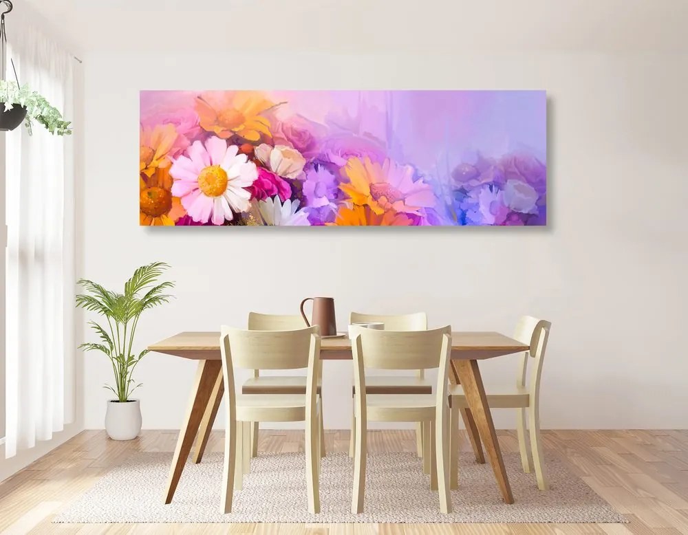 Obraz olejomaľba pestrofarebných kvetov Varianta: 120x40