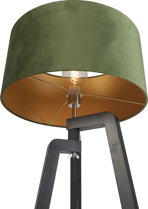 Stojaca lampa trojnožka čierna so zeleným tienidlom a zlatom 50 cm - Puros