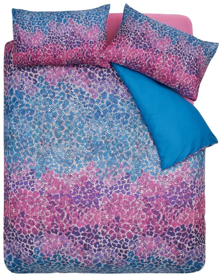 Modré/ružové obliečky na dvojlôžko/predĺžené z mikrosaténu 230x220 cm Animal Print – Catherine Lansfield