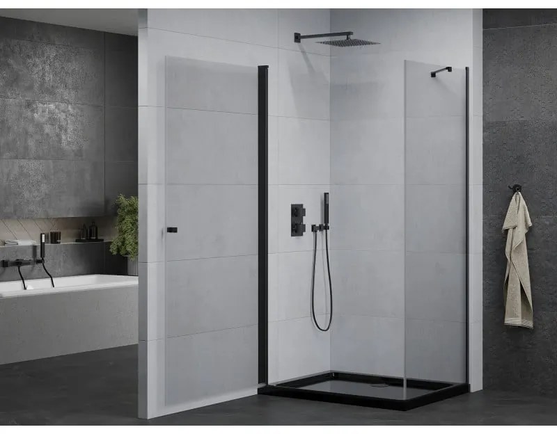 Mexen Pretoria, sprchovací kút 100 (dvere) x 120 (stena) cm, 6mm číre sklo, čierny profil + čierna sprchová vanička, 852-100-120-70-00-4070B