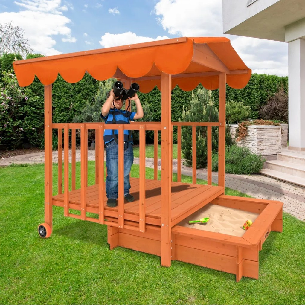 Pieskovisko s verandou HAPPY, 130x130x143cm, hnedá/oranžová Jurhan