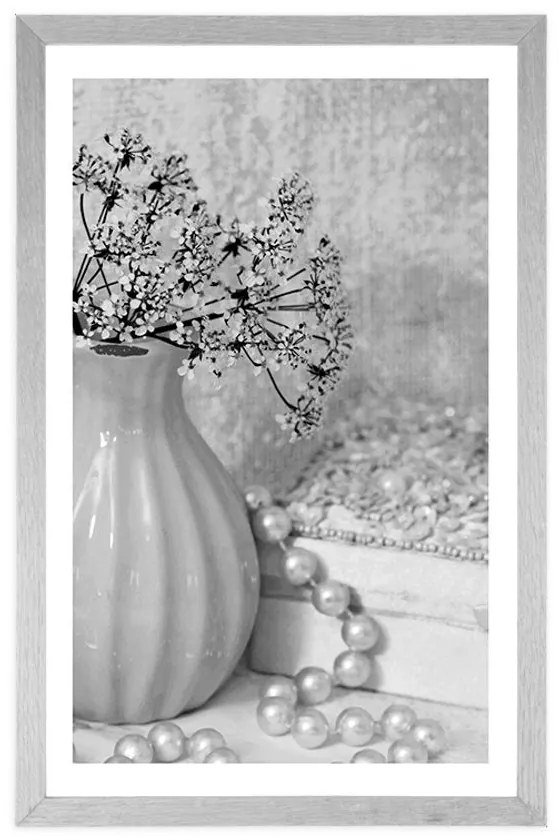Plagát s paspartou luxusné zátišie v čiernobielom prevedení - 40x60 silver