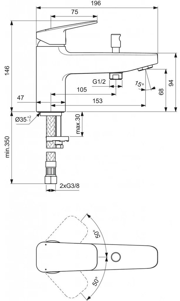 Ideal Standard Ceraplan - Vaňová batéria stojanková, chróm BD257AA