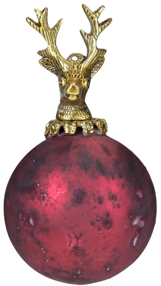 Červená antik sklenená vianočná guľa s jeleňom Deer - Ø8* 14 cm